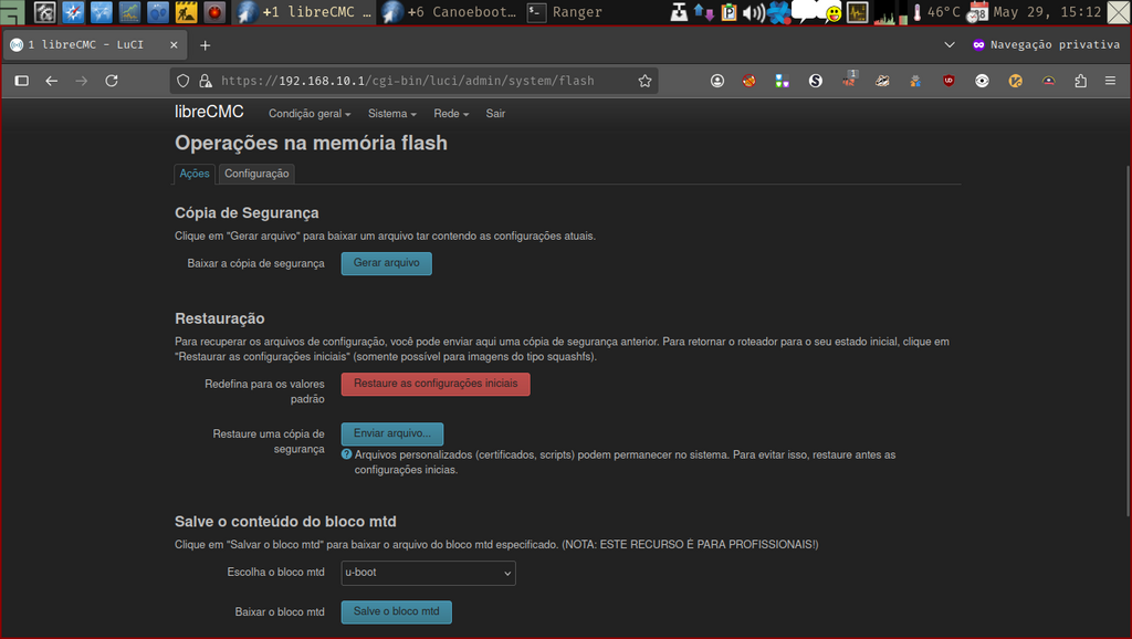 LuCi web-interface - página Cópia de Segurança/Gravar Firmware LuCi web interface - página Cópia de Segurança/Gravar Firmware