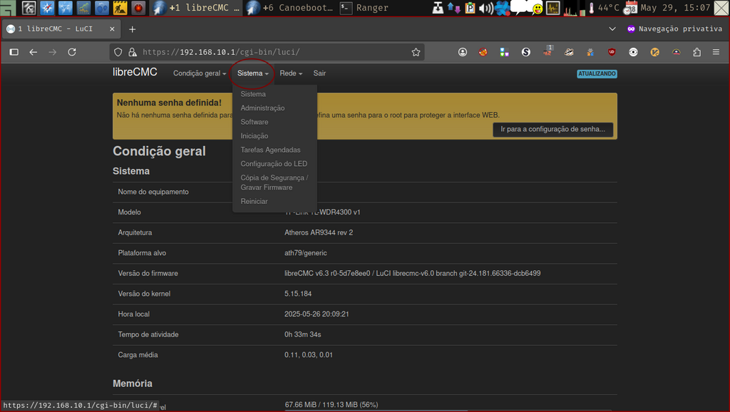 LuCi web-interface - menu Sistema LuCi web interface - menu Sistema